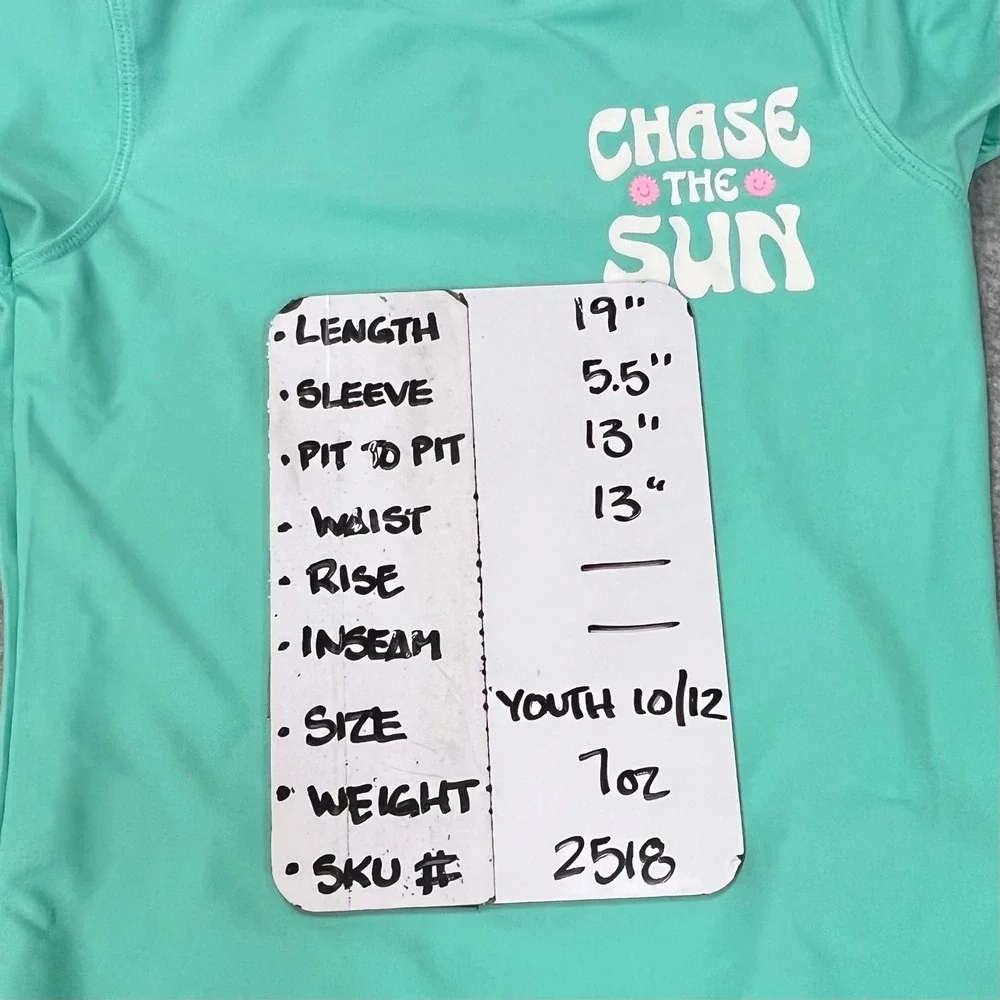 Old Navy Girls Teal Chase The Sun Graphic Rash Guard Swim Top Size L 10-12